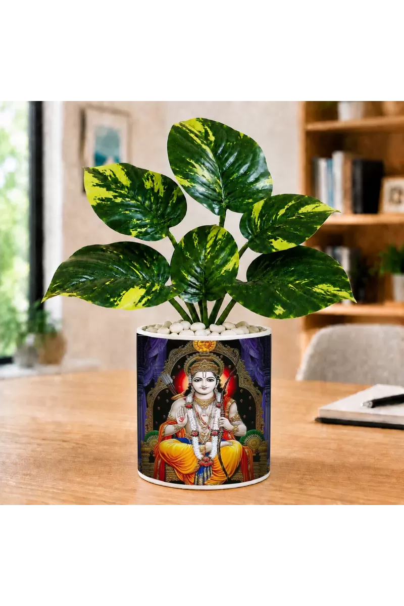 Artificial Tree Ceramic Photo Pot With White Stones 3x4 Inch (F166333)