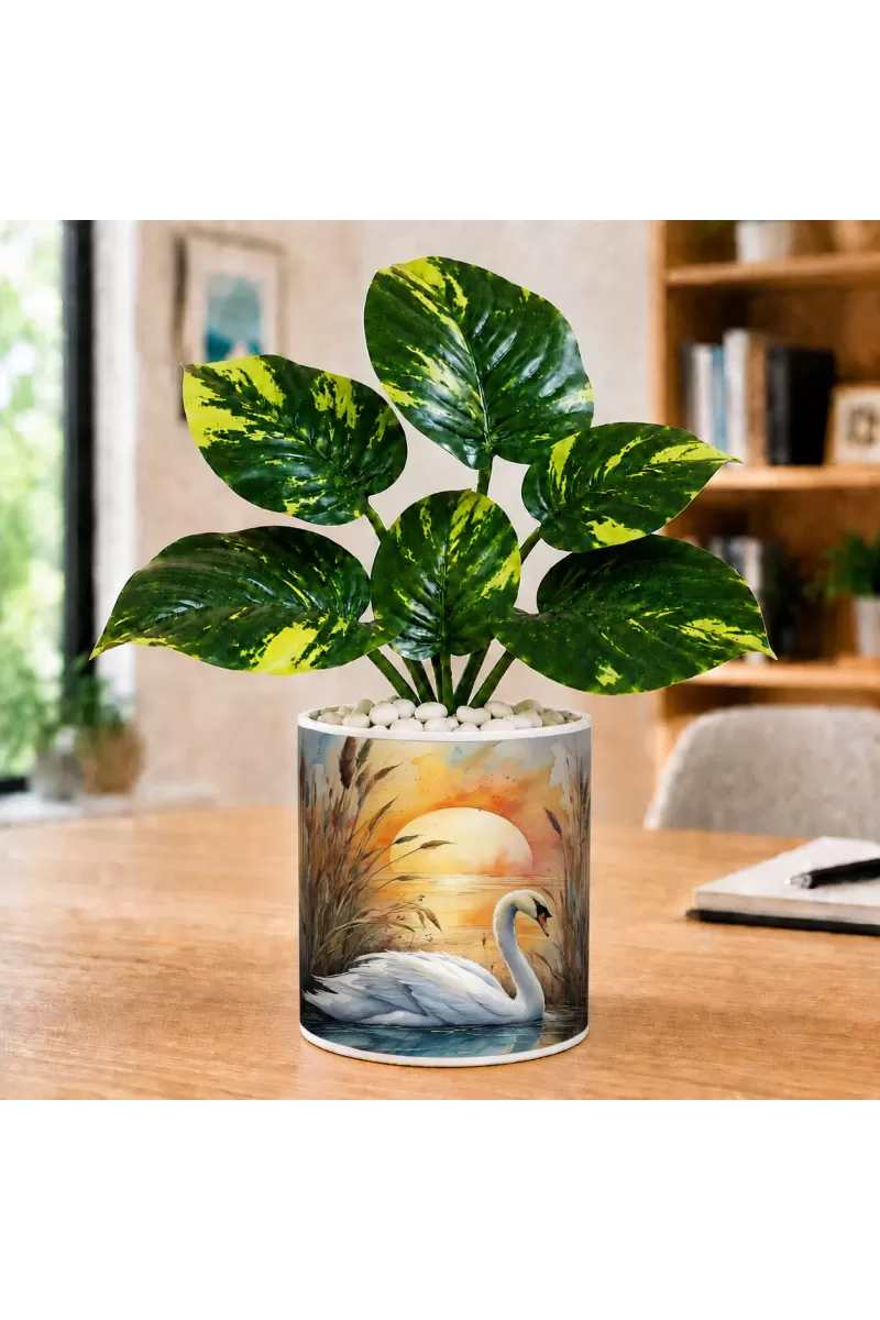 Artificial Tree Ceramic Photo Pot With White Stones 3x4 Inch (F166336)