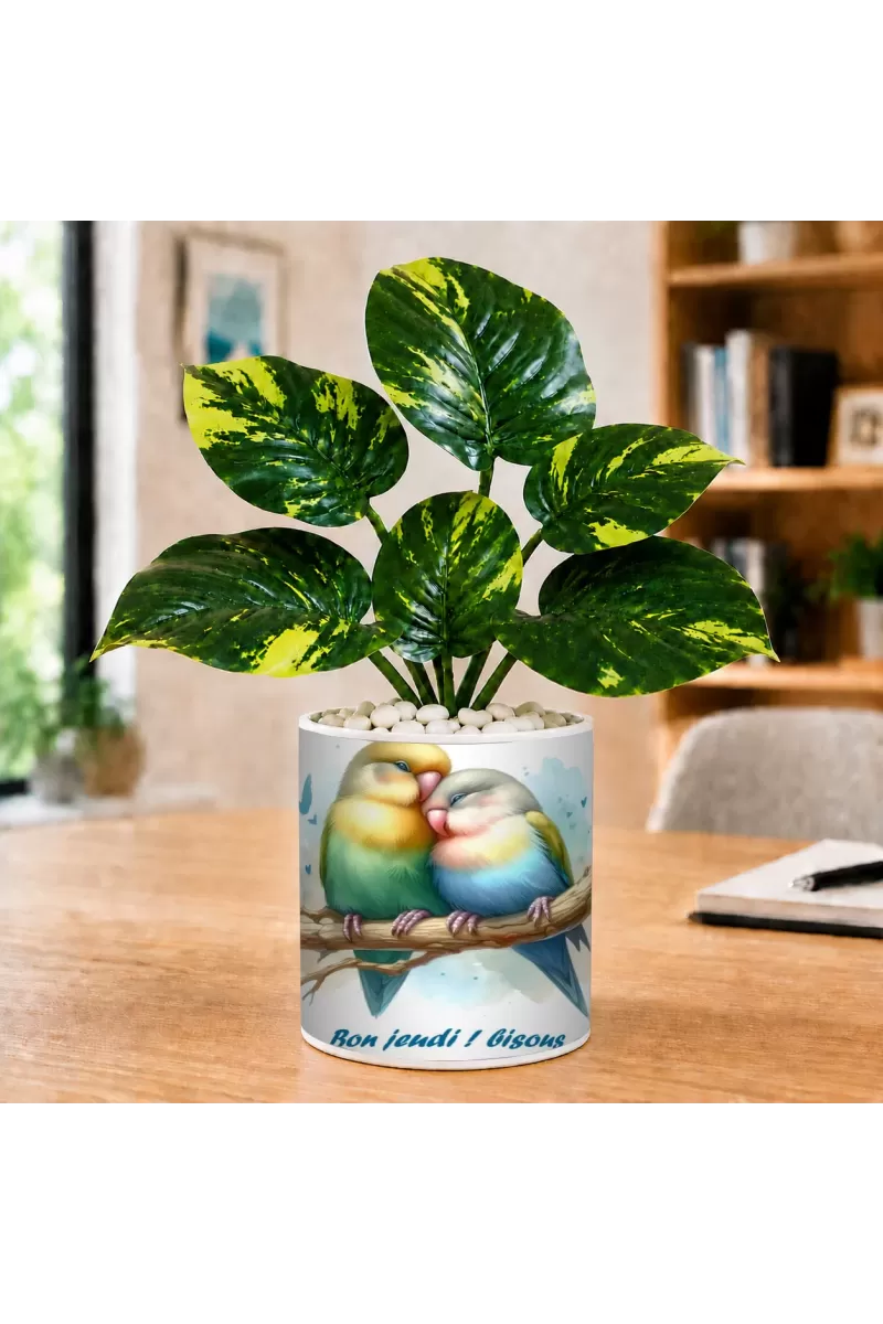 Artificial Tree Ceramic Photo Pot With White Stones 3x4 Inch (F166337)