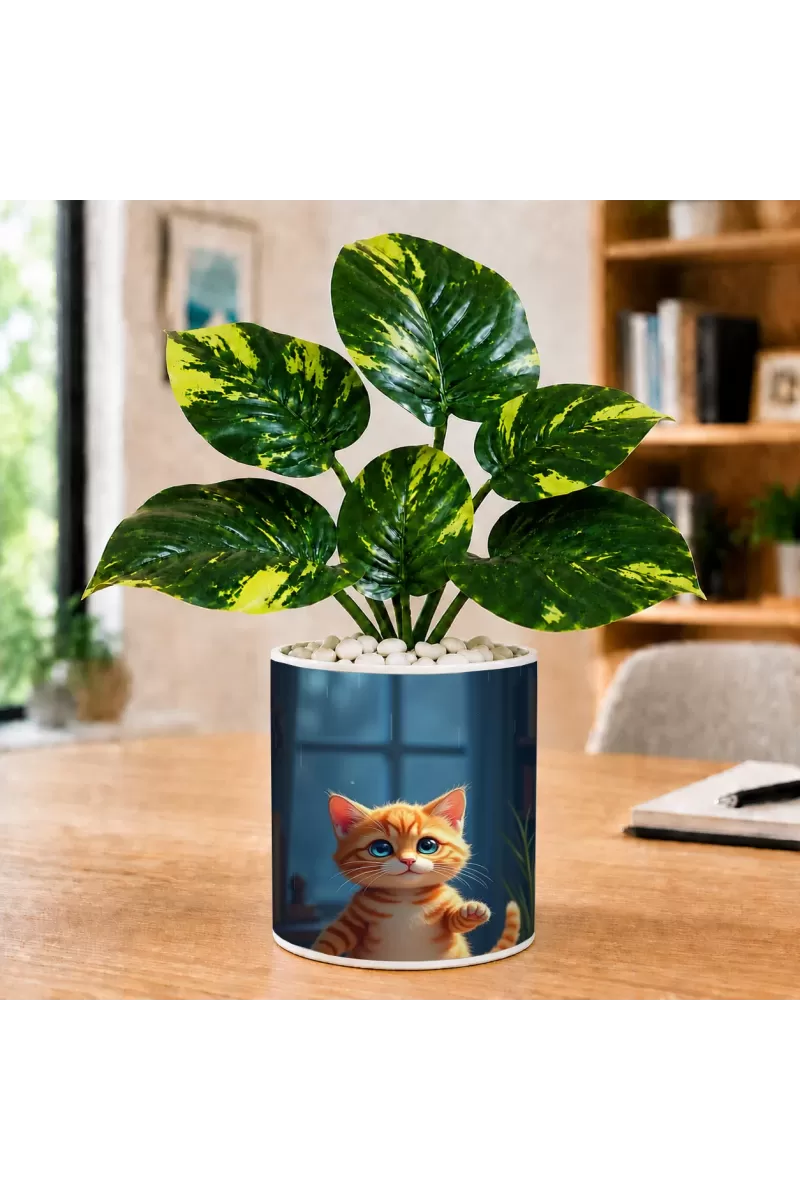 Artificial Tree Ceramic Photo Pot With White Stones 3x4 Inch (F166341)