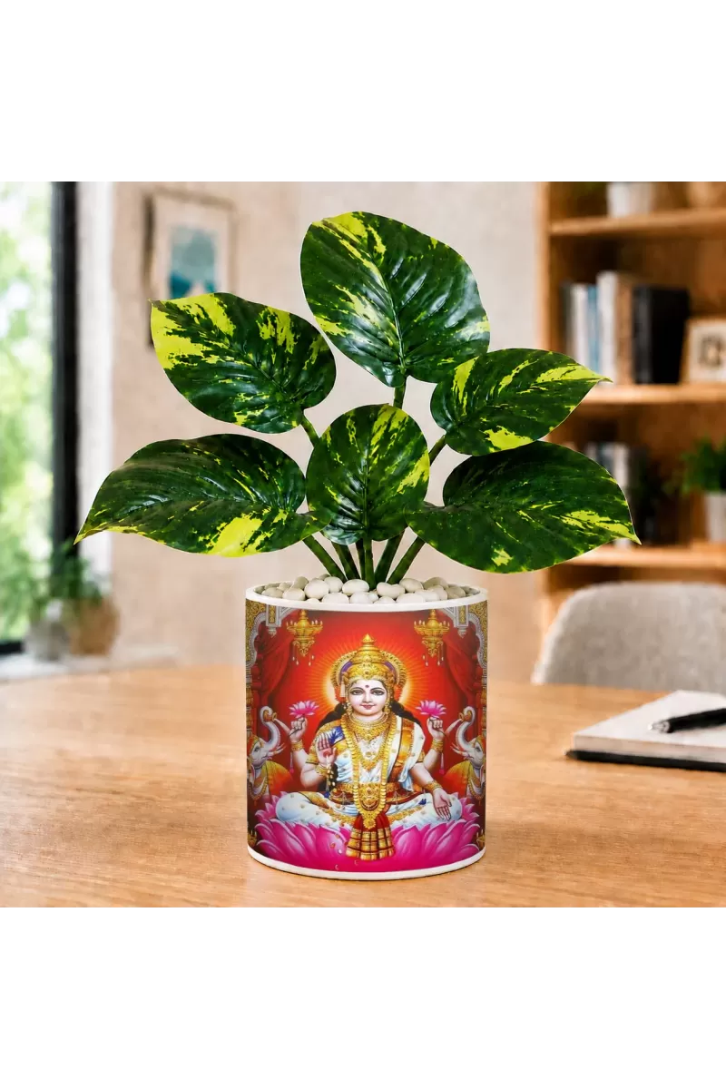 Artificial Tree Ceramic Photo Pot With White Stones 3x4 Inch (F166343)