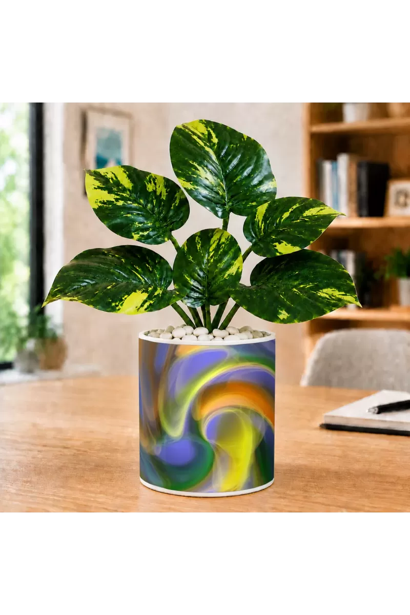Artificial Tree Ceramic Photo Pot With White Stones 3x4 Inch (F166350)