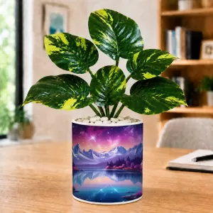 Artificial Tree Ceramic Photo Pot With White Stones 3x4 Inch (F166354)