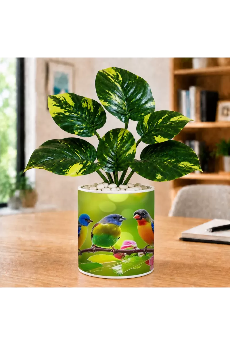 Artificial Tree Ceramic Photo Pot With White Stones 3x4 Inch (F166356)