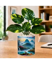 Artificial Tree Ceramic Photo Pot With White Stones 3x4 Inch (F166364)