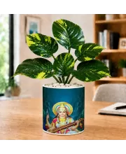 Artificial Tree Ceramic Photo Pot With White Stones 3x4 Inch (F166367)