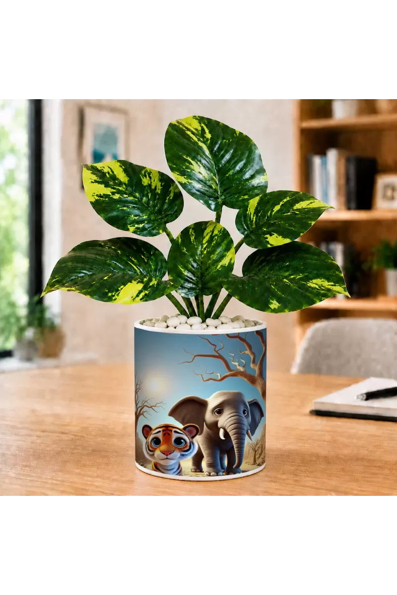 Artificial Tree Ceramic Photo Pot With White Stones 3x4 Inch (F166369)