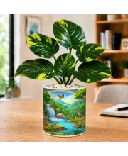 Artificial Tree Ceramic Photo Pot With White Stones 3x4 Inch (F166371)