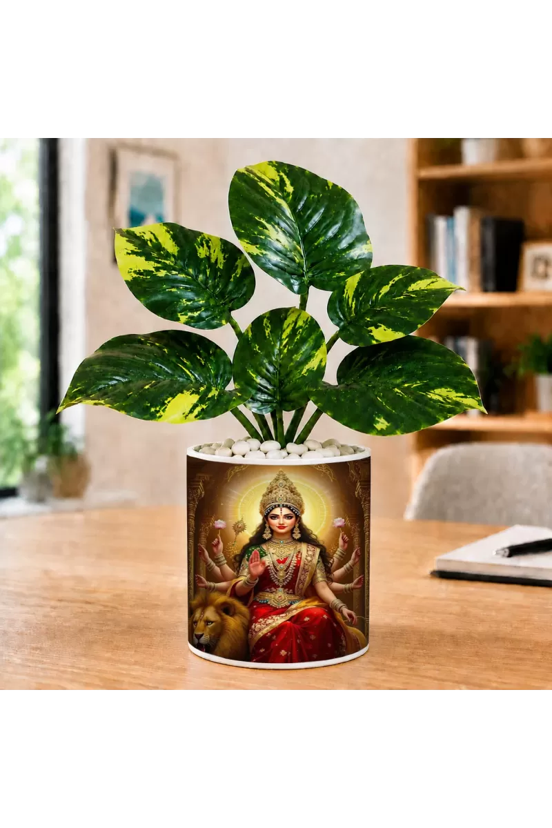 Artificial Tree Ceramic Photo Pot With White Stones 3x4 Inch (F166376)