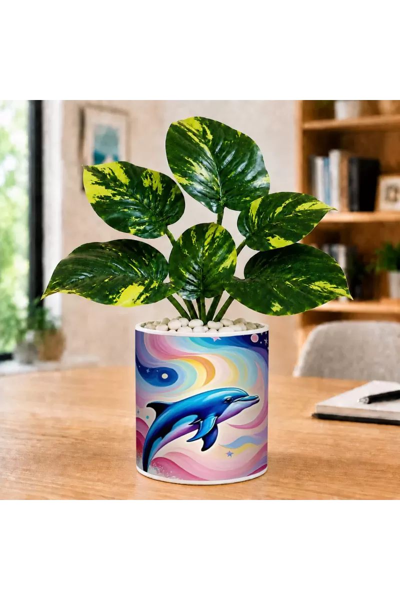 Artificial Tree Ceramic Photo Pot With White Stones 3x4 Inch (F166377)