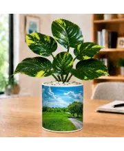 Artificial Tree Ceramic Photo Pot With White Stones 3x4 Inch (F166379)