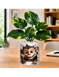 Artificial Tree Ceramic Photo Pot With White Stones 3x4 Inch (F166380)