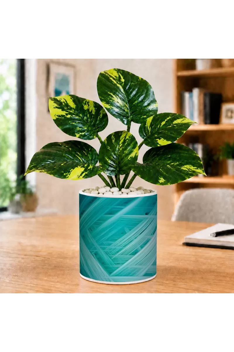 Artificial Tree Ceramic Photo Pot With White Stones 3x4 Inch (F166385)