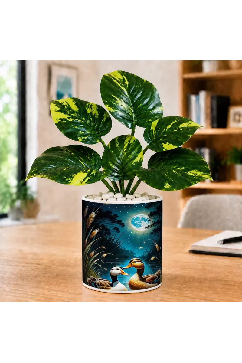 Artificial Tree Ceramic Photo Pot With White Stones 3x4 Inch (F166386)