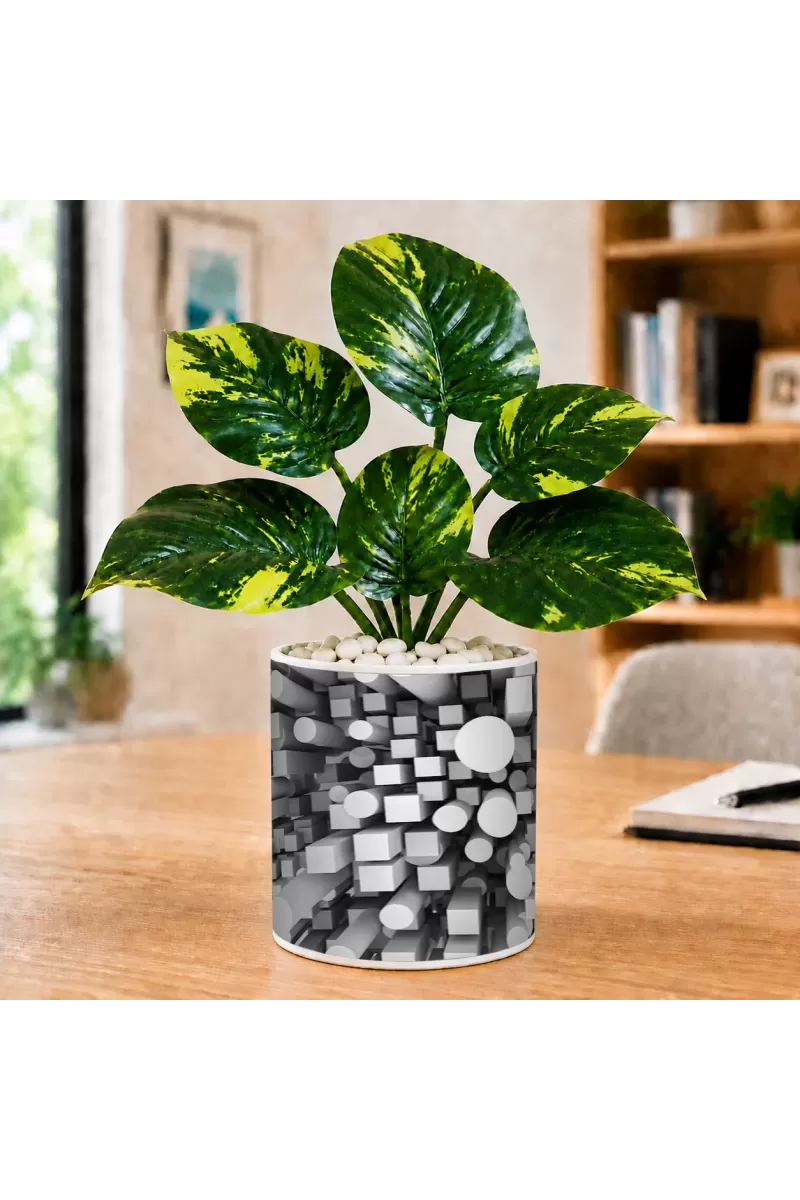 Artificial Tree Ceramic Photo Pot With White Stones 3x4 Inch (F166387)