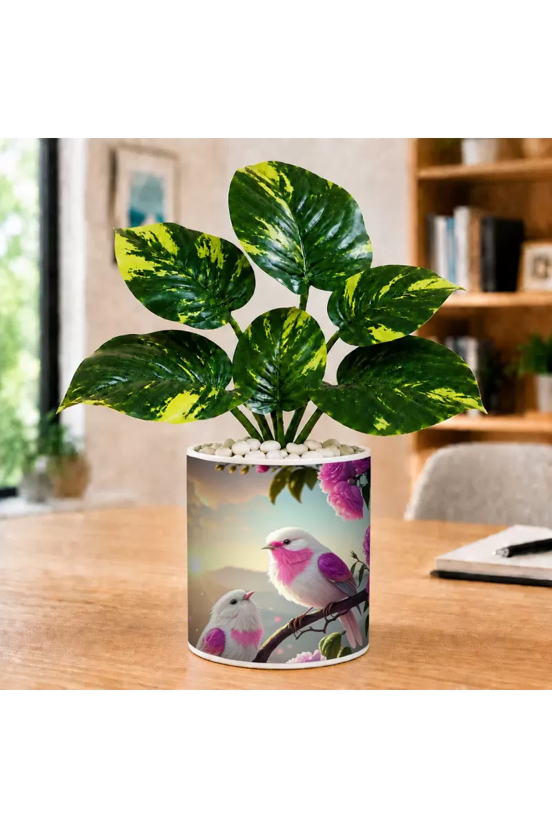 Artificial Tree Ceramic Photo Pot With White Stones 3x4 Inch (F166390)