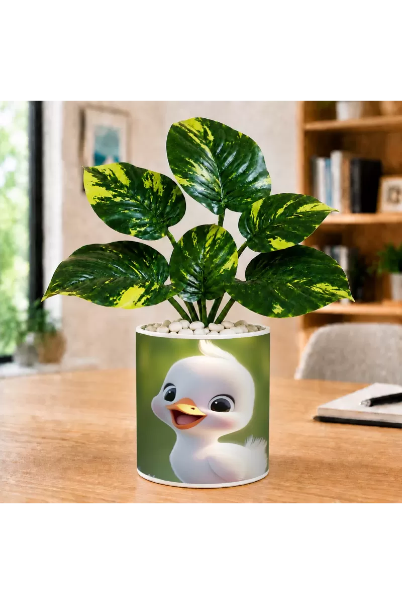 Artificial Tree Ceramic Photo Pot With White Stones 3x4 Inch (F166398)