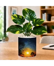 Artificial Tree Ceramic Photo Pot With White Stones 3x4 Inch (F166399)
