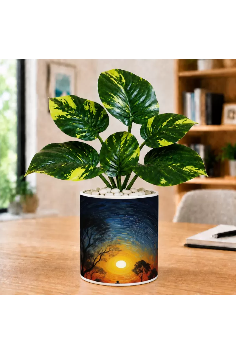 Artificial Tree Ceramic Photo Pot With White Stones 3x4 Inch (F166399)