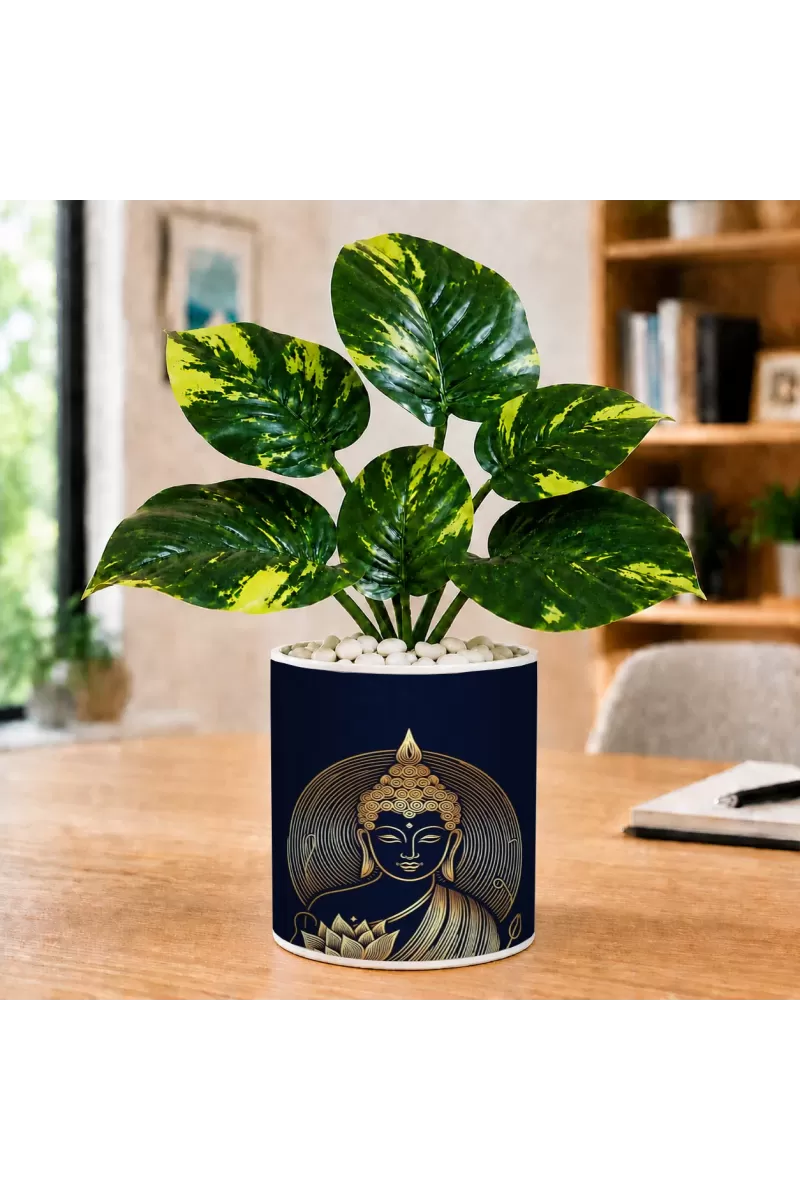 Artificial Tree Ceramic Photo Pot With White Stones 3x4 Inch (F166400)