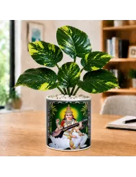 Artificial Tree Ceramic Photo Pot With White Stones 3x4 Inch (F166403)