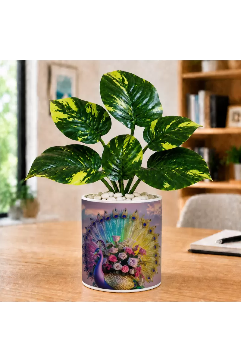 Artificial Tree Ceramic Photo Pot With White Stones 3x4 Inch (F166407)