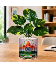 Artificial Tree Ceramic Photo Pot With White Stones 3x4 Inch (F166412)