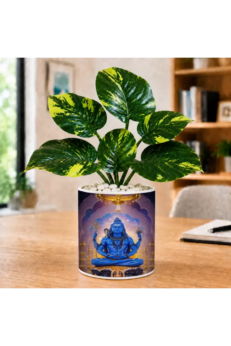 Artificial Tree Ceramic Photo Pot With White Stones 3x4 Inch (F166418)