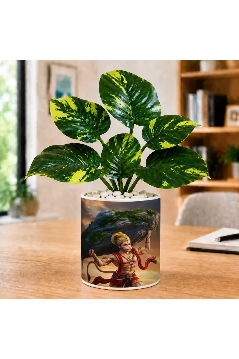 Artificial Tree Ceramic Photo Pot With White Stones 3x4 Inch (F166419)