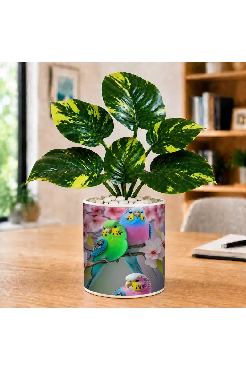 Artificial Tree Ceramic Photo Pot With White Stones 3x4 Inch (F166420)