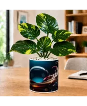 Artificial Tree Ceramic Photo Pot With White Stones 3x4 Inch (F166421)