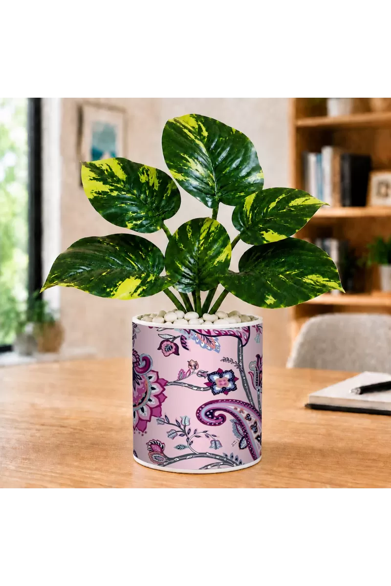 Artificial Tree Ceramic Photo Pot With White Stones 3x4 Inch (F166422)