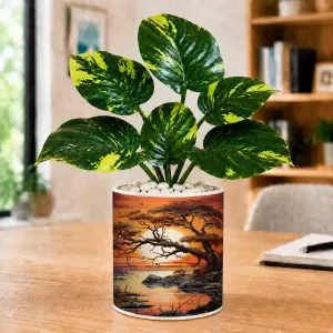 Artificial Tree Ceramic Photo Pot With White Stones 3x4 Inch (F166425)