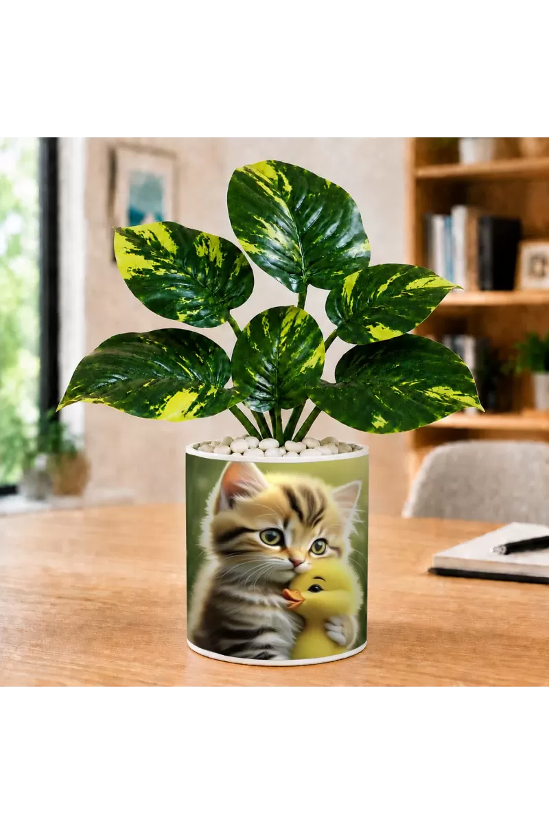 Artificial Tree Ceramic Photo Pot With White Stones 3x4 Inch (F166427)