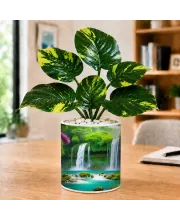 Artificial Tree Ceramic Photo Pot With White Stones 3x4 Inch (F166432)