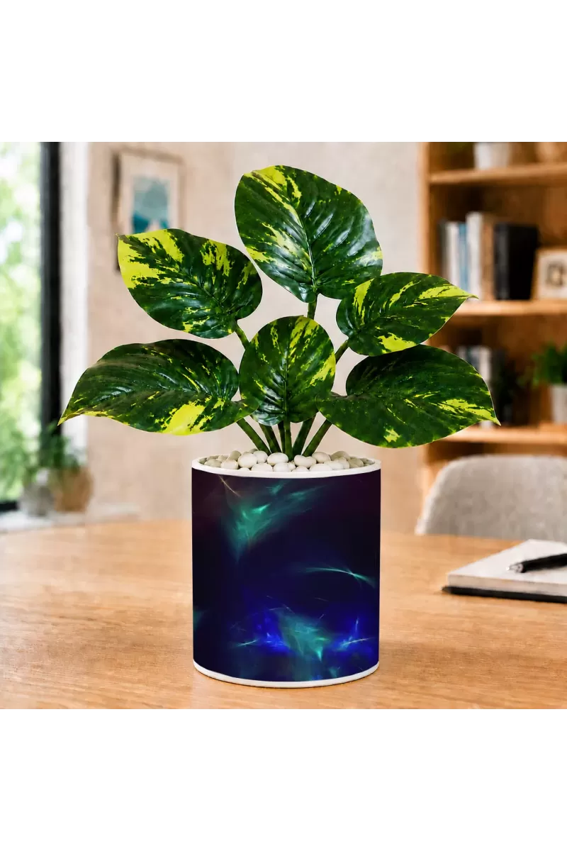 Artificial Tree Ceramic Photo Pot With White Stones 3x4 Inch (F166435)