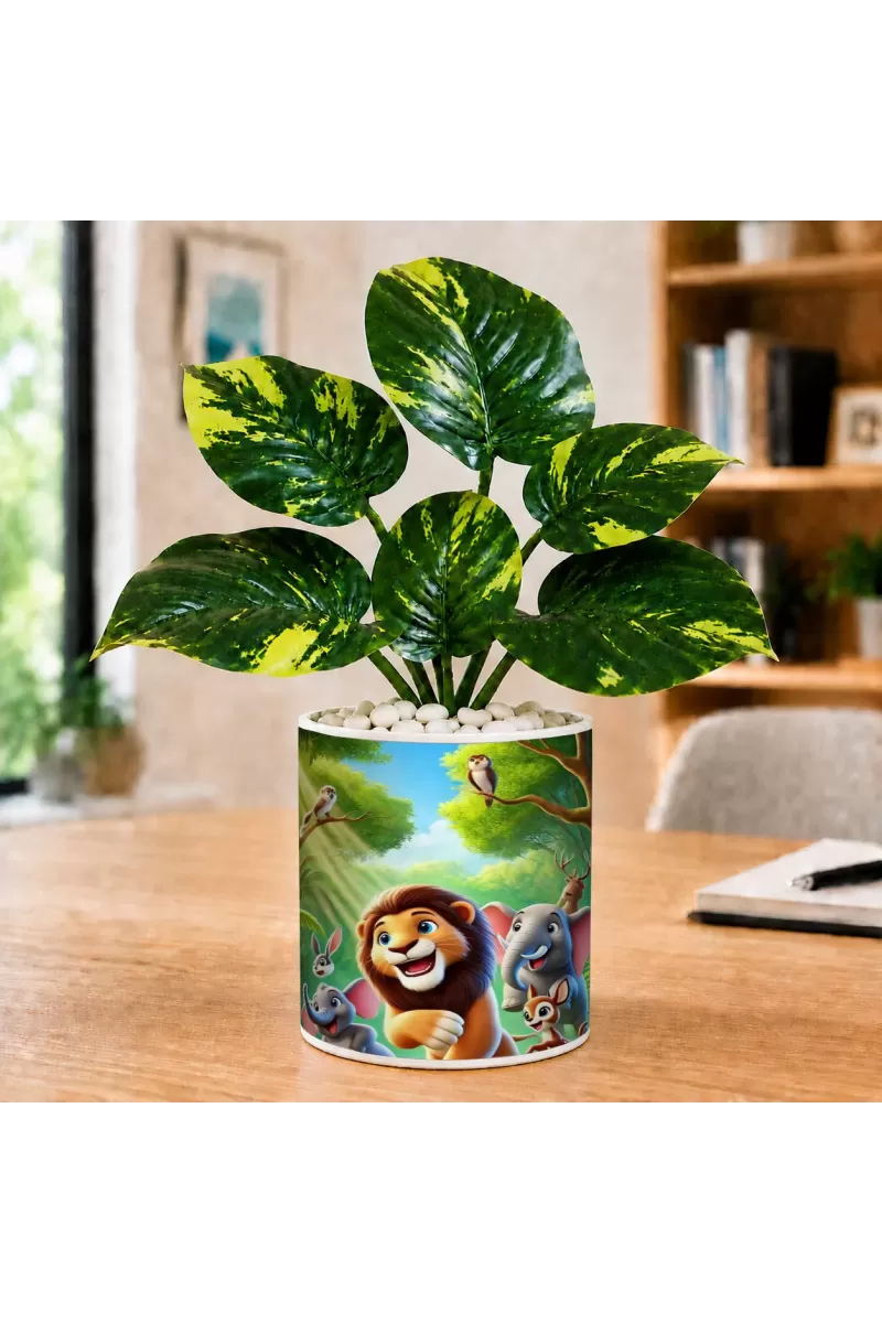 Artificial Tree Ceramic Photo Pot With White Stones 3x4 Inch (F166438)