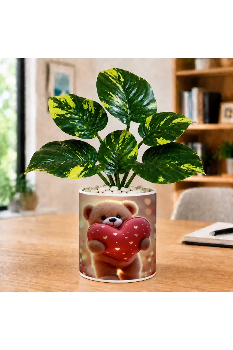 Artificial Tree Ceramic Photo Pot With White Stones 3x4 Inch (F166446)