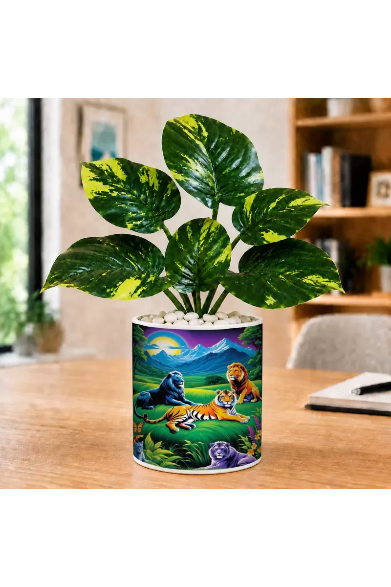 Artificial Tree Ceramic Photo Pot With White Stones 3x4 Inch (F166453)