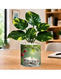 Artificial Tree Ceramic Photo Pot With White Stones 3x4 Inch (F166454)