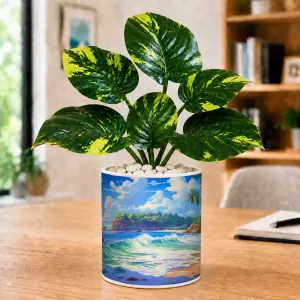 Artificial Tree Ceramic Photo Pot With White Stones 3x4 Inch (F166455)