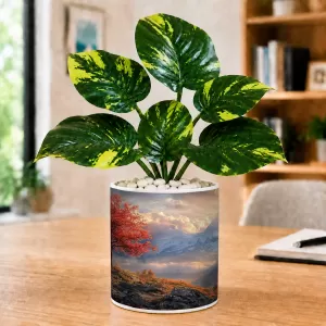 Artificial Tree Ceramic Photo Pot With White Stones 3x4 Inch (F166457)