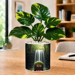 Artificial Tree Ceramic Photo Pot With White Stones 3x4 Inch (F166459)