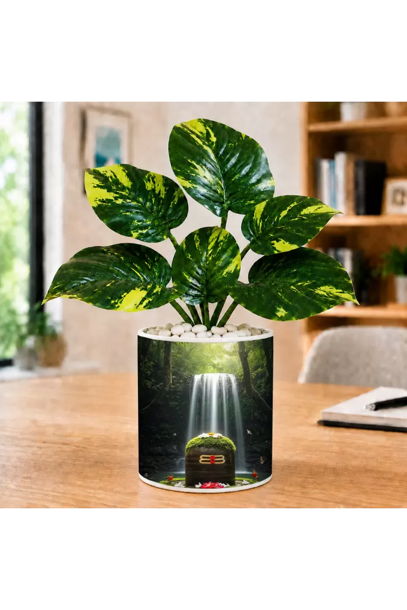 Artificial Tree Ceramic Photo Pot With White Stones 3x4 Inch (F166459)