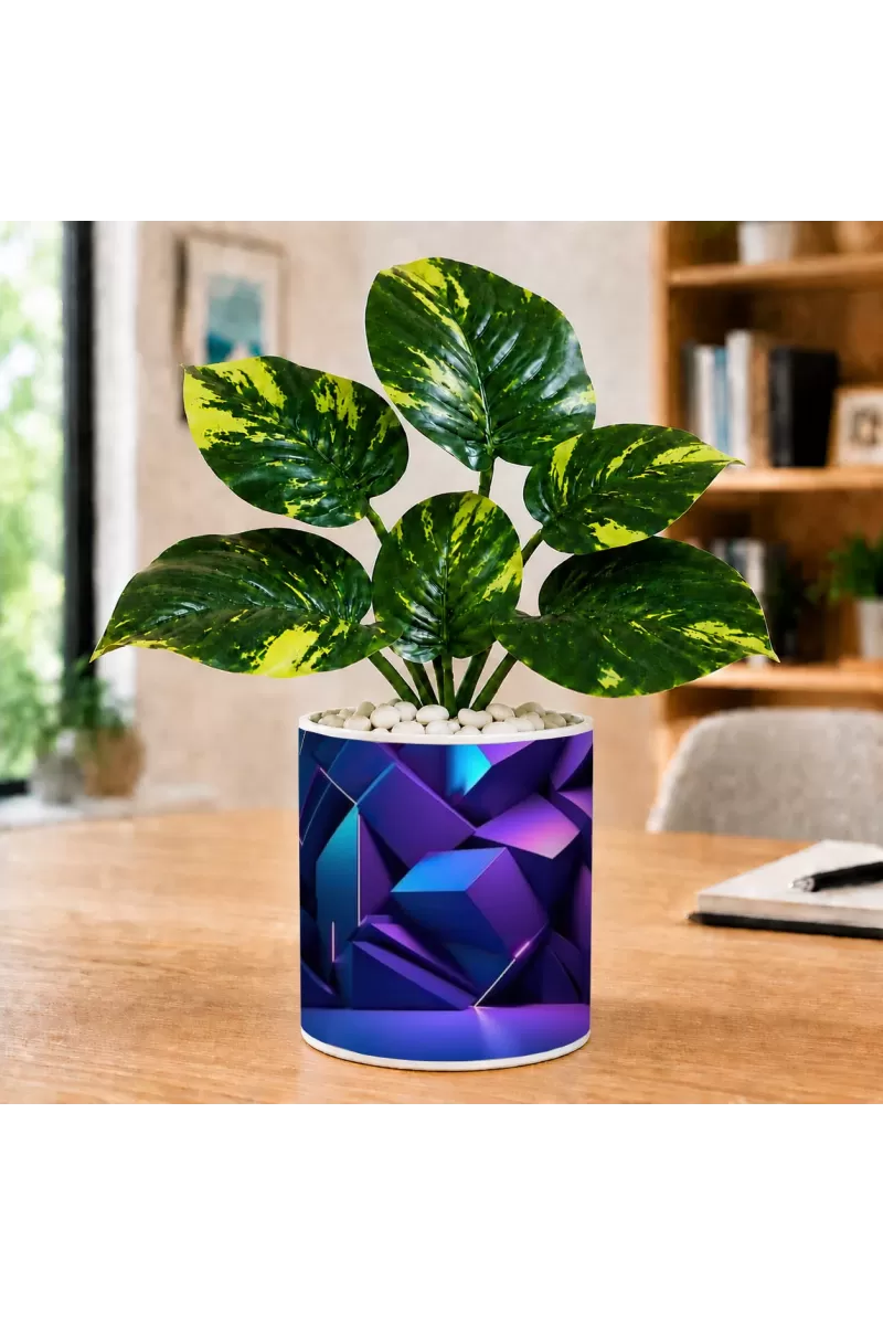 Artificial Tree Ceramic Photo Pot With White Stones 3x4 Inch (F166460)