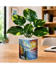 Artificial Tree Ceramic Photo Pot With White Stones 3x4 Inch (F166461)
