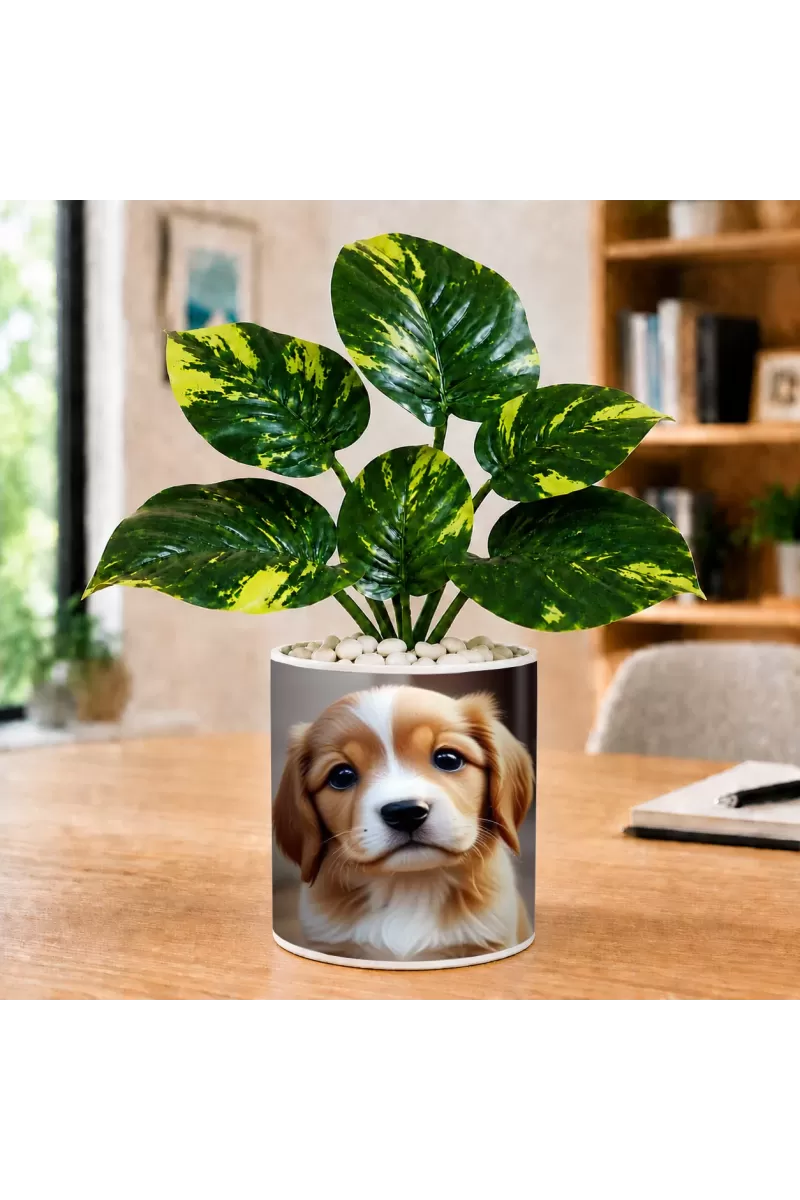 Artificial Tree Ceramic Photo Pot With White Stones 3x4 Inch (F166462)