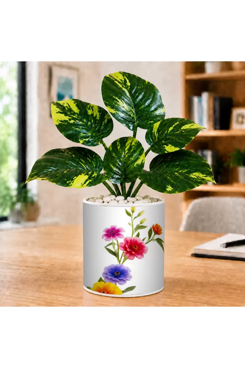 Artificial Tree Ceramic Photo Pot With White Stones 3x4 Inch (F166463)