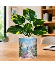 Artificial Tree Ceramic Photo Pot With White Stones 3x4 Inch (F166466)
