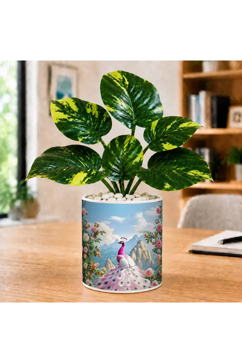 Artificial Tree Ceramic Photo Pot With White Stones 3x4 Inch (F166466)
